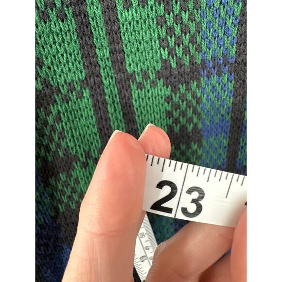 90s Vintage Cardigan Sweater Womens Large Blue Tartan Plaid Green Gold Buttons - Picture 9 of 9